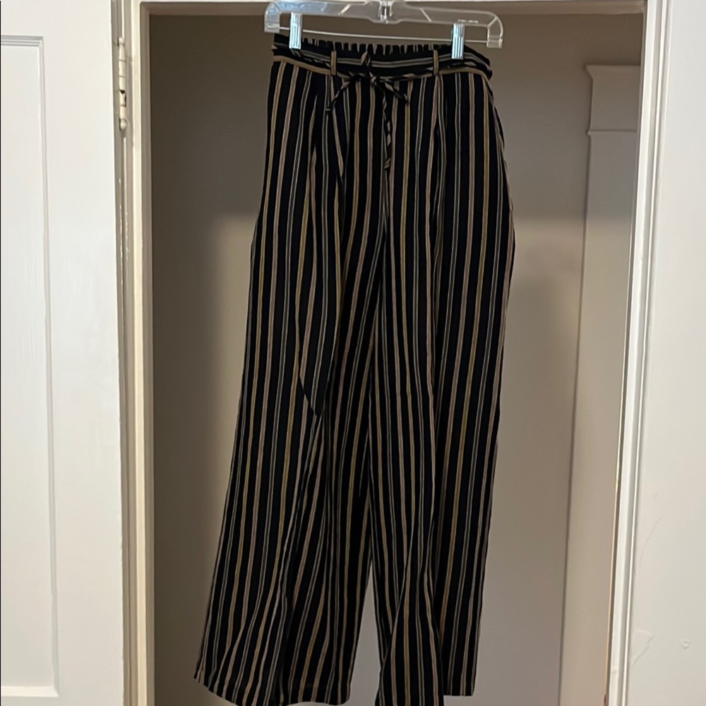 Black and Tan Striped Wide-Leg Pants